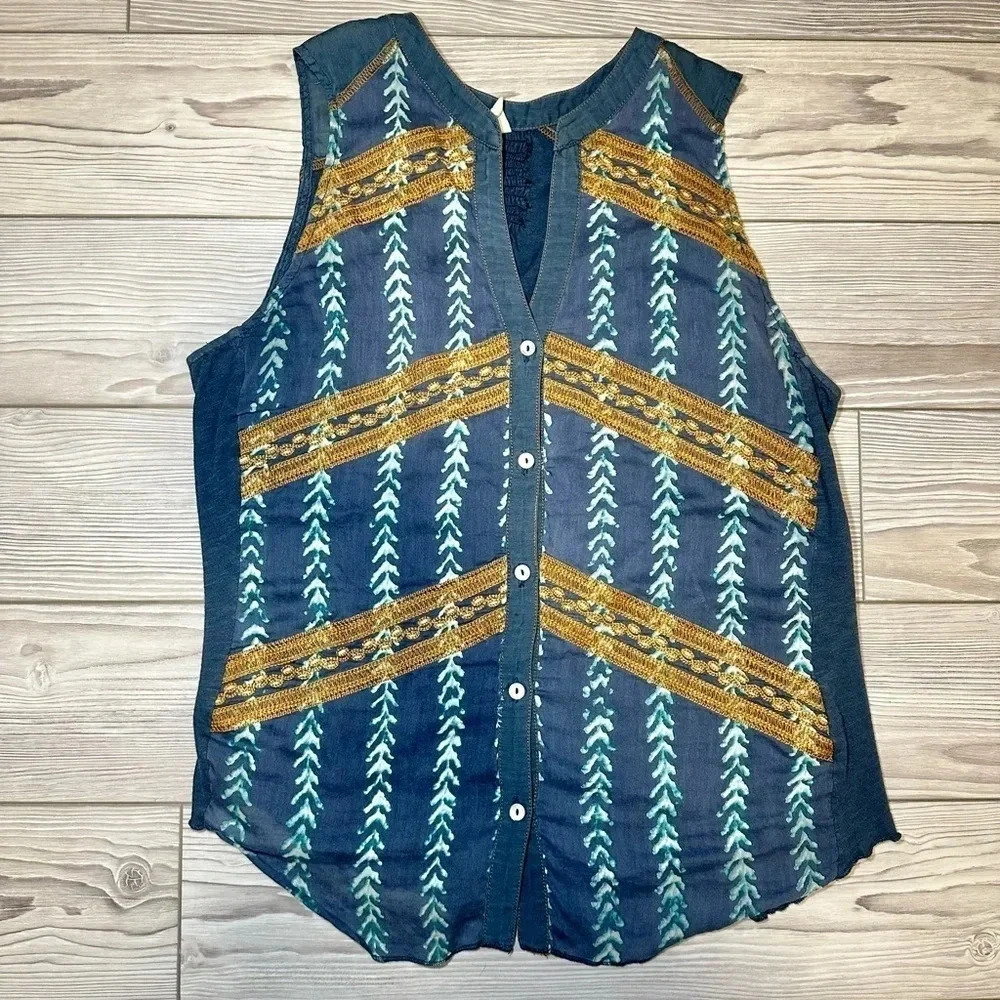 Anthropology Tiny Brand Blue Medium Sleeveless‎ Boho Lightweight Casual